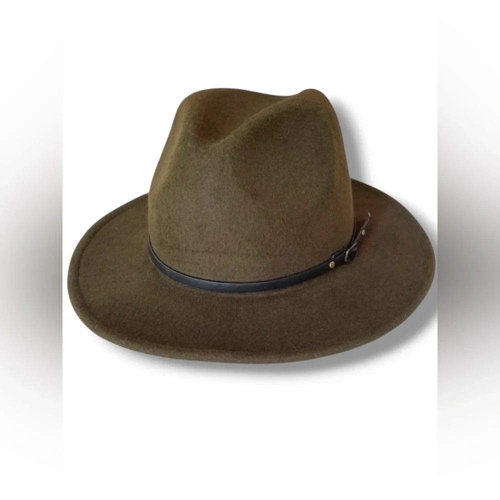 Olive Green Felt Fedora Hat Western Boho Size One Size